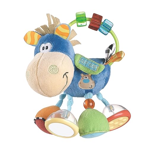 Playgro Baby Spielzeug ab 3 Monate Baby Rassel Pferd Klipp Klapp Blau Bunt