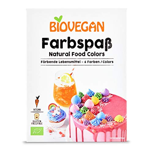 Biovegan Bio Farbspaß, bunte färbende Lebensmittel, Lebensmittelfarbe Pulver für Dekoration von Kuchen, Torten und Muffins, vegan und glutenfrei (6 Farben)