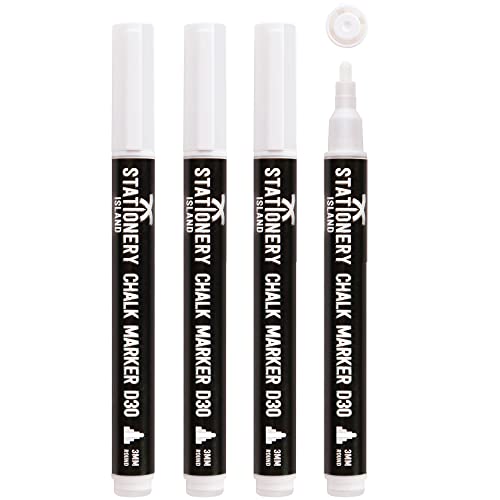 STATIONERY ISLAND Kreidestifte für Tafel Abwaschbar, Weiß Kreidestift für Fenster, 3mm 6 Stück Kreidemarker, Fensterstifte