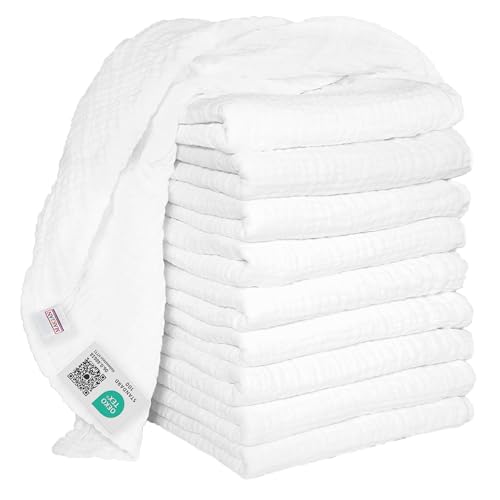MAKIAN Mullwindeln 10er Pack, 80x80 cm, Oeko-TEX® Standard 100 geprüft, 10 Spucktücher in Premium Qualität - doppelt gewebte Stoffwindeln/Mulltücher, Kochfest - Weiß