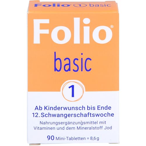 Folio 1 basic Nahrungsergänzung – Kinderwunsch & Frühschwangerschaft (bis 12. SSW) – 90 Mini-Tabletten im Klickspender – mit 800 µg Folsäure, Vitamin B12, D3 & Jod – für Zellteilung & Immunsystem