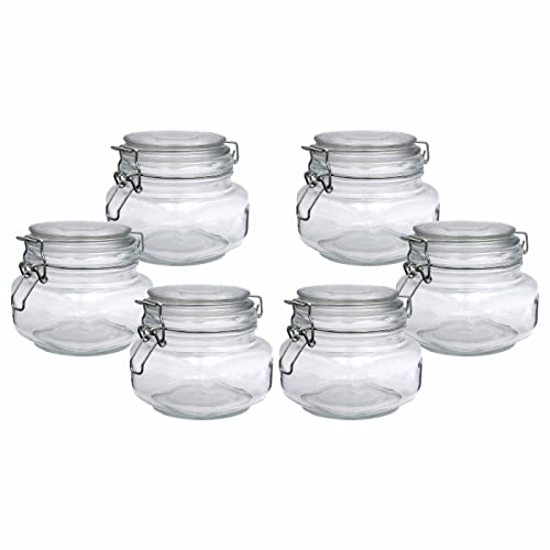 gouveo 6er Set Vorratsgläser 500 ml eckig mit Bügelverschluss - Bügelgläser aus Glas mit Drahtbügelverschluss - Aufbewahrungsgläser für Küche und Haushalt (BGEF500)
