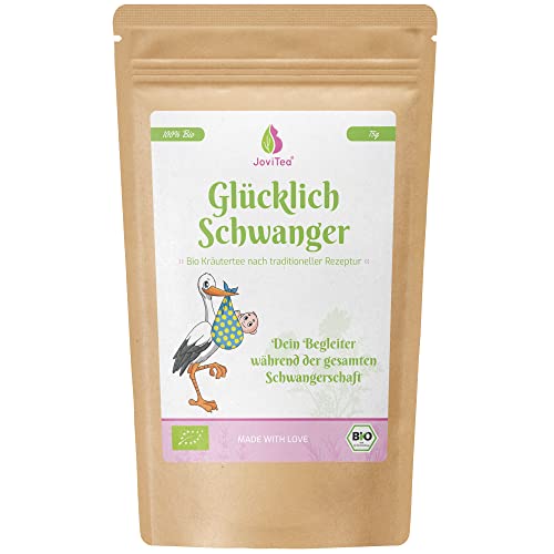 JoviTea® Glücklich Schwanger Tee BIO + Traditionelle Rezeptur + Schwangerschaftstee + geeignet während der Schwangerschaft + 100% natürlich und ohne Zusatz von Zucker - 75g