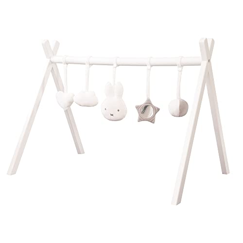 roba Baby-Spielbogen aus Holz nach Montessori - Baby Gym mit Anhänger miffy im Hasen Design - Activity Center & Spieltrapez ab 3 Monaten - Weiß