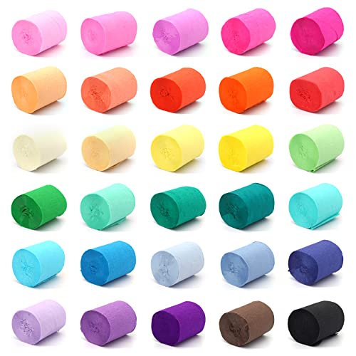 DAOUZL Krepppapier, 30 Farben, bunte Luftschlangen, dekorative Streifen für Hochzeit, Geburtstag, Weihnachten (5 cm x 10 m)