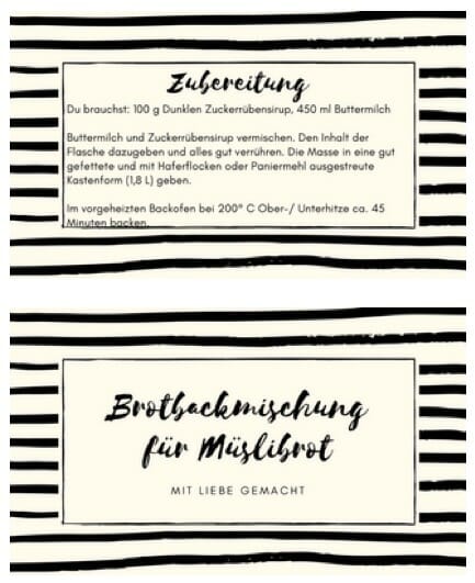 Etiketten für die Brotbackmischung im Glas